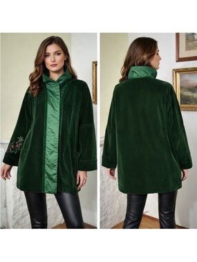 NWT Sissyme Green Velvet Floral Embroidered Evening Coat